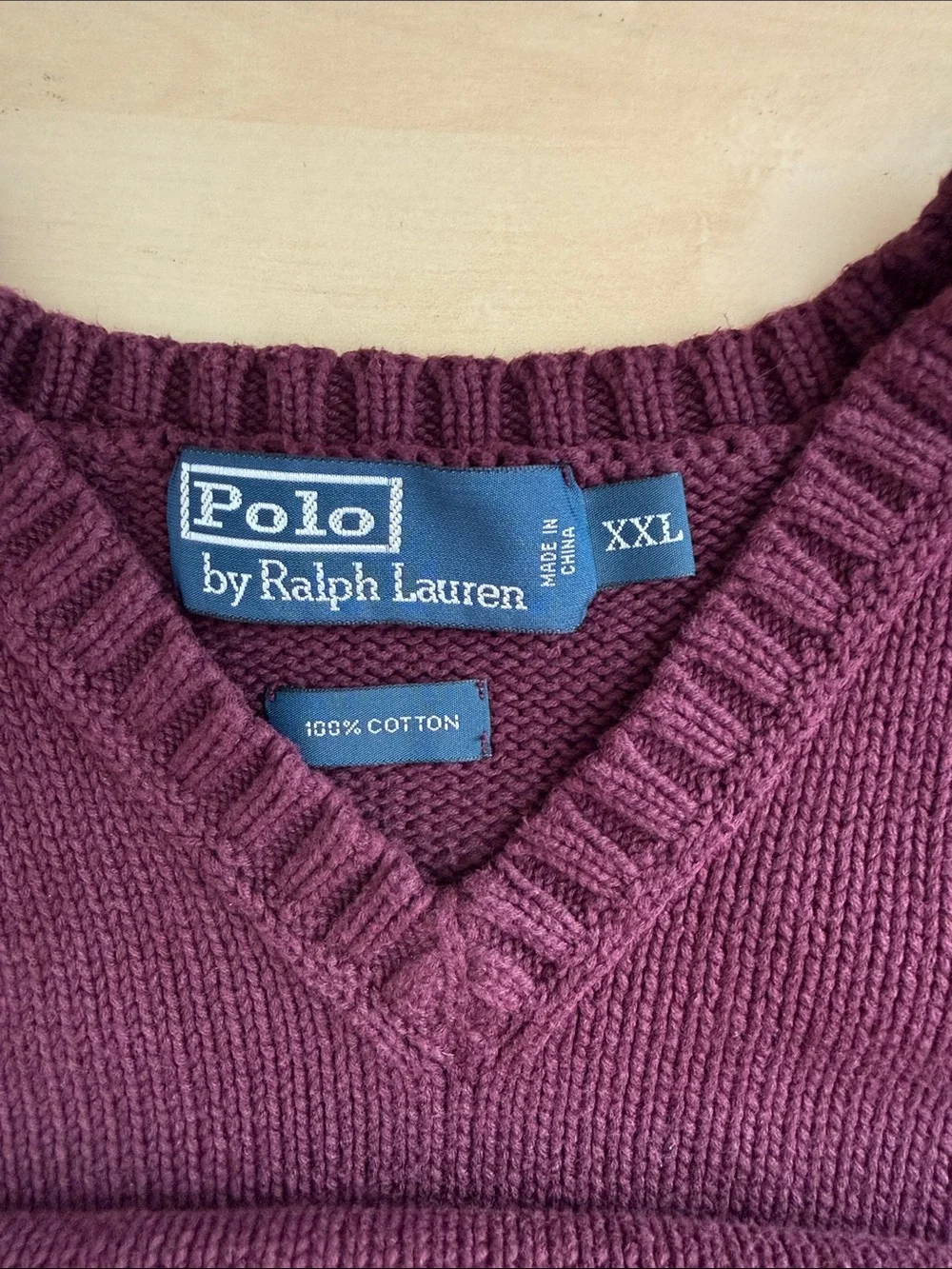 Polo by Ralph Lauren burgundy Cable-Knit V-Neck Sweater Vest gold pony XXL